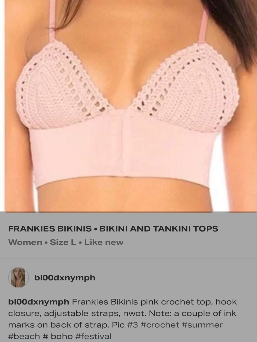 Frankie's Bikinis Pale Pink Crochet Bralette